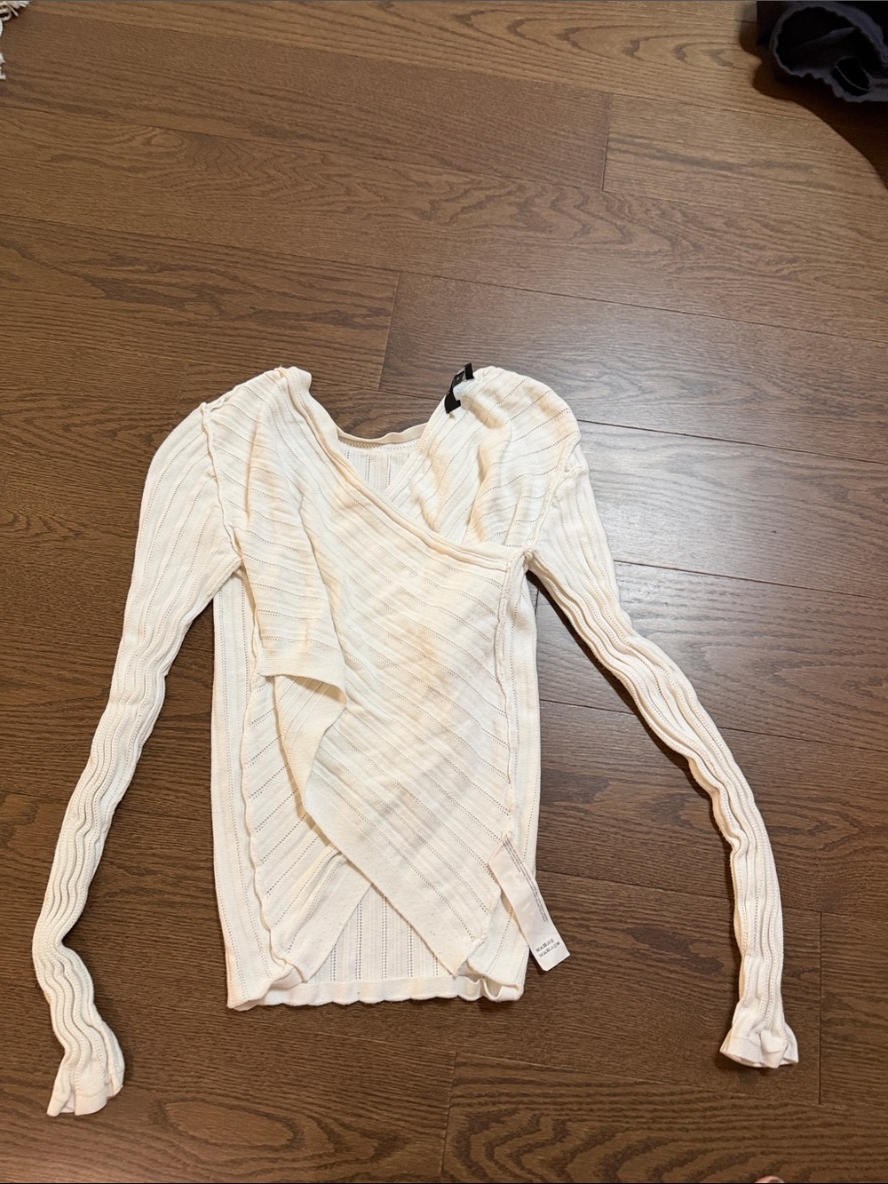 Theory Cream Ribbed Wrap-Front Sweater